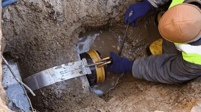 Technician performing underground drainage repair for foundation protection and gutter systems in Anchorage, AK